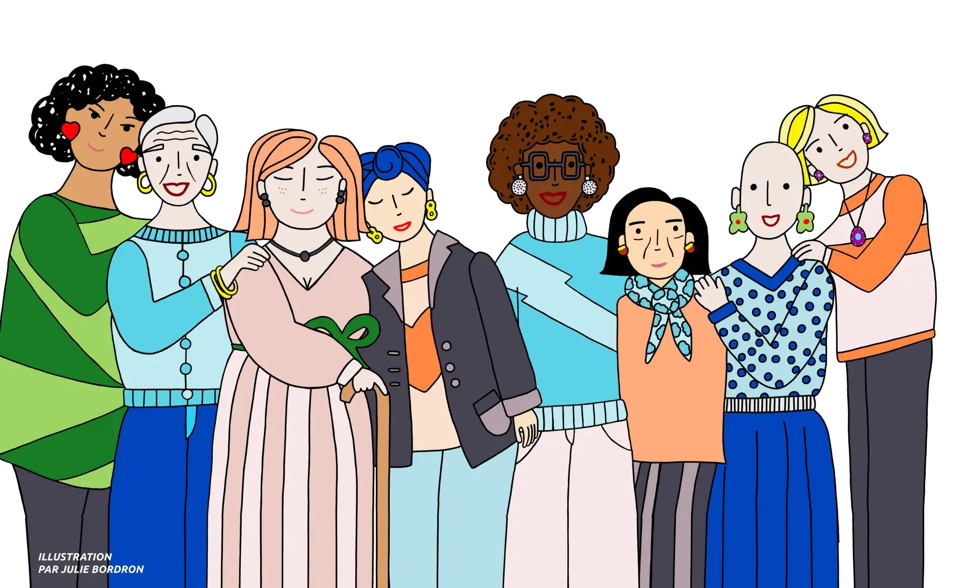 Huit femmes se tiennent par les bras